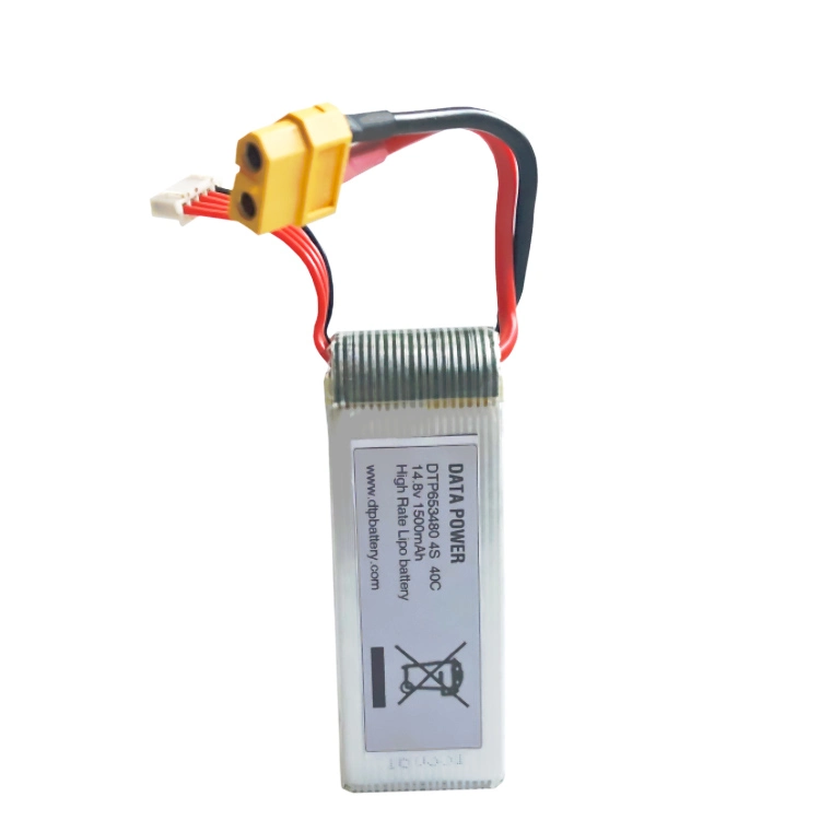 14.8V ड्रोन पावर मॉड्यूल 1500mAh 40c ड्रोन लिथियम बैटरी Dtp 653480-4s 1