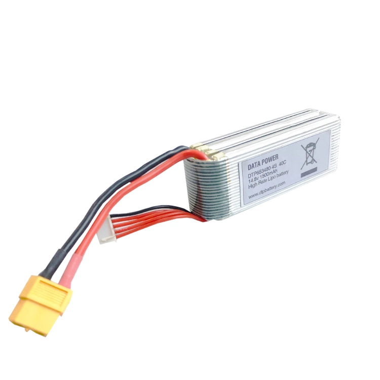 14.8V ड्रोन पावर मॉड्यूल 1500mAh 40c ड्रोन लिथियम बैटरी Dtp 653480-4s 2